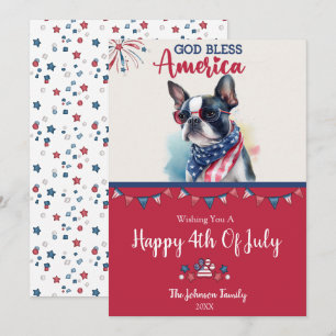Patriotischer Hund - Boston Terrier 4. Juli Card Feiertagskarte