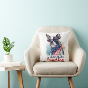 Patriotischer Hund - Boston Terrier Kissen