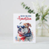 Patriotischer Hund Bulldog, Gott segne Amerika Pos Postkarte (Stehend Vorderseite)