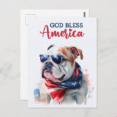 Patriotischer Hund Bulldog, Gott segne Amerika Pos Postkarte (Vorne/Hinten)