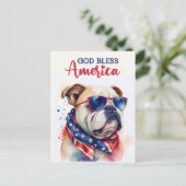 Patriotischer Hund Bulldog, Gott segne Amerika Pos Postkarte (Stehend Vorderseite)