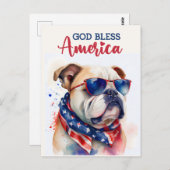 Patriotischer Hund Bulldog, Gott segne Amerika Pos Postkarte (Vorne/Hinten)
