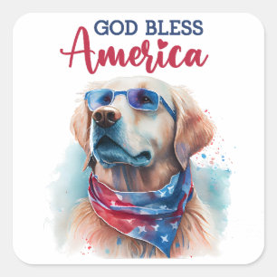 Patriotischer Hund-Golden Retriever Quadratischer Aufkleber