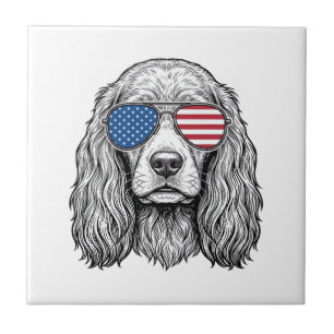 Patriotischer Hund mit Flagge Sonnenbrille Vintage Fliese