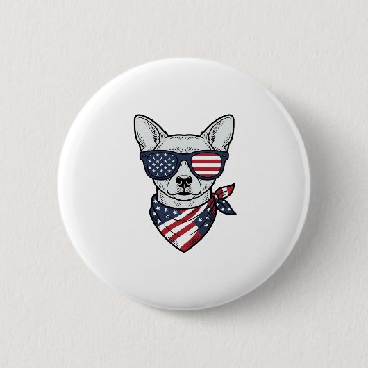 Patriotischer Hund mit Flaggen-Sonnenbrille Vintag Button (Vorderseite)