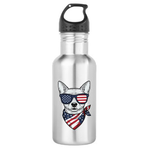Patriotischer Hund mit Flaggen-Sonnenbrille Vintag Edelstahlflasche