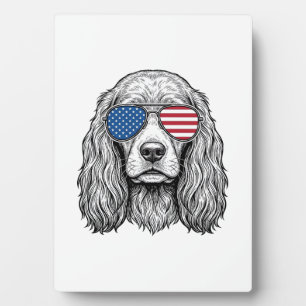 Patriotischer Hund mit Flaggen-Sonnenbrille Vintag Fotoplatte
