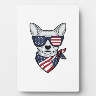 Patriotischer Hund mit Flaggen-Sonnenbrille Vintag Fotoplatte
