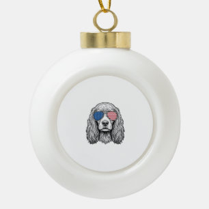 Patriotischer Hund mit Flaggen-Sonnenbrille Vintag Keramik Kugel-Ornament