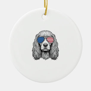 Patriotischer Hund mit Flaggen-Sonnenbrille Vintag Keramik Ornament