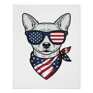 Patriotischer Hund mit Flaggen-Sonnenbrille Vintag Poster