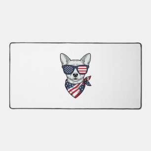 Patriotischer Hund mit Flaggen-Sonnenbrille Vintag Schreibtischunterlage