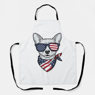 Patriotischer Hund mit Flaggen-Sonnenbrille Vintag Schürze