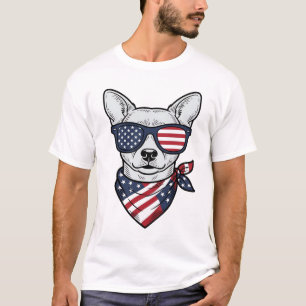 Patriotischer Hund mit Flaggen-Sonnenbrille Vintag T-Shirt
