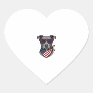 Patriotischer Hund mit Sonnenbrille Vintage-Shirt- Herz-Aufkleber