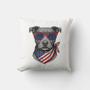 Patriotischer Hund mit Sonnenbrille Vintage-Shirt- Kissen
