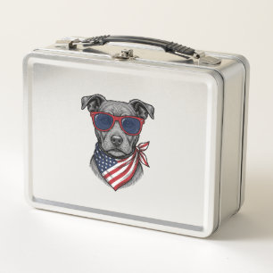 Patriotischer Hund mit Sonnenbrille Vintage-Shirt- Metall Brotdose