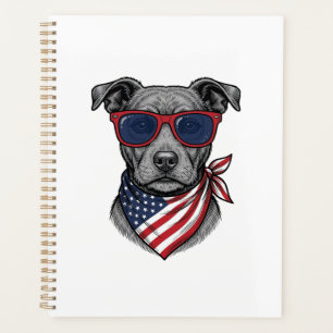 Patriotischer Hund mit Sonnenbrille Vintage-Shirt- Planer