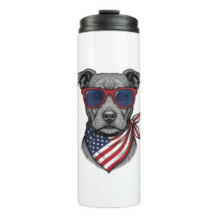 Patriotischer Hund mit Sonnenbrille Vintage-Shirt- Thermosbecher