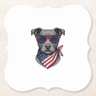 Patriotischer Hund mit Sonnenbrille Vintage-Shirt- Untersetzer