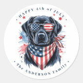 Patriotischer Hund Red White Blue Labrador 4. Juli Runder Aufkleber (Vorderseite)