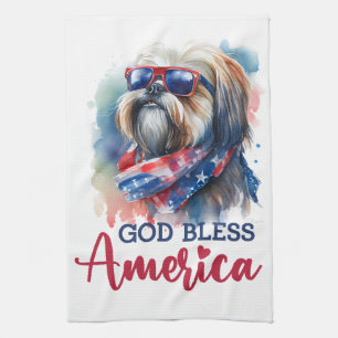 Patriotischer Hund-Shih tzu Geschirrtuch