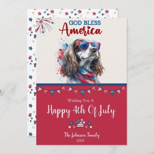 Patriotischer Hund - Spaniel 4. Juli Card Karte (Vorne/Hinten)
