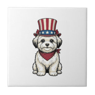 Patriotischer Hund Vintage-Stich Vektor-Design_1 Fliese