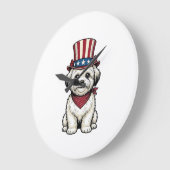 Patriotischer Hund Vintage-Stich Vektor-Design_1 Große Wanduhr (Winkel)