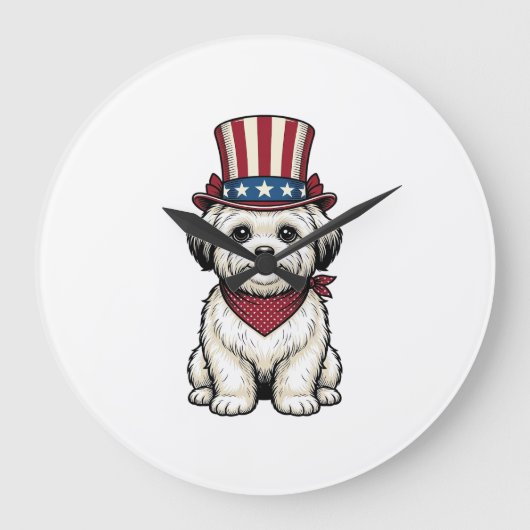 Patriotischer Hund Vintage-Stich Vektor-Design_1 Große Wanduhr (Vorderseite)