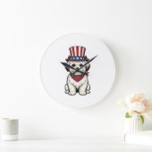 Patriotischer Hund Vintage-Stich Vektor-Design_1 Große Wanduhr (Zuhause)