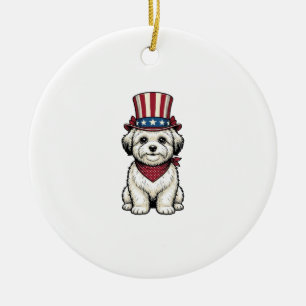 Patriotischer Hund Vintage-Stich Vektor-Design_1 Keramik Ornament