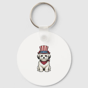 Patriotischer Hund Vintage-Stich Vektor-Design_1 Schlüsselanhänger