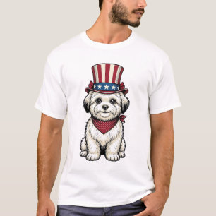 Patriotischer Hund Vintage-Stich Vektor-Design_1 T-Shirt