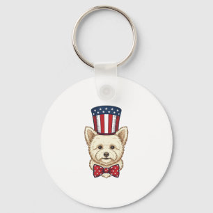 Patriotischer Hund Zylinder Vintage Vektordesign_1 Schlüsselanhänger