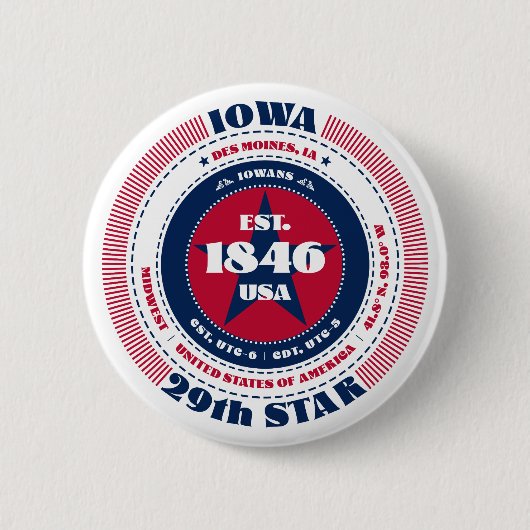 Patriotischer Iowa-Kreis mit Staat-Details Button (Vorderseite)