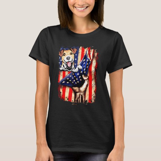 Patriotischer Jack Rusell Terrier American Flag Hu T-Shirt (Vorderseite)