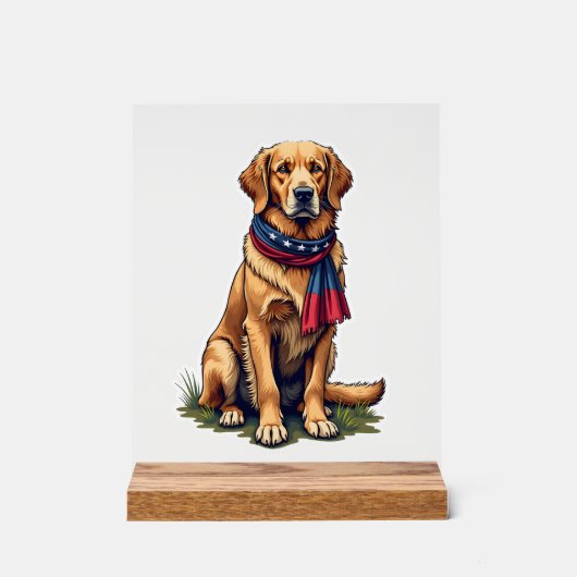 Patriotischer Jagd Golden Retriever Vintage T-Shir Acrylschild (Vorderseite)