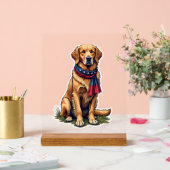 Patriotischer Jagd Golden Retriever Vintage T-Shir Acrylschild (Hochzeit)