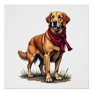 Patriotischer Jagd Golden Retriever Vintage T-Shir Poster