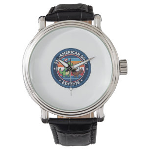 Patriotischer Kawaii Dinosaurier All-amerikanische Armbanduhr