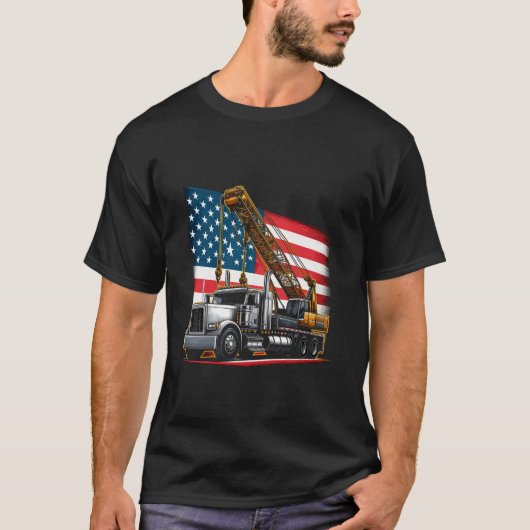 Patriotischer Krane - amerikanischer Flaggenbauwag T-Shirt (Vorderseite)