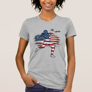 Patriotischer Kugelstoßer Vintage-Engraving-Design T-Shirt