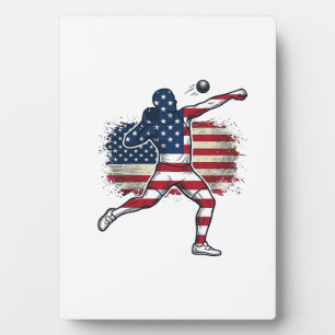 Patriotischer Kugelstoßer Vintage-Stich-Design Fotoplatte