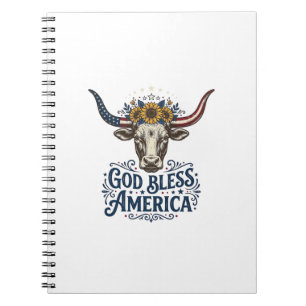 Patriotischer Kuh-Gott-Segen-Amerika-Vintage-Shirt Notizblock