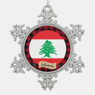 Patriotischer Libanon, Büffel kariert, libanesisch Schneeflocken Zinn-Ornament