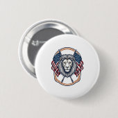 Patriotischer Löwe mit amerikanischen Flaggen Vint Button (Vorne & Hinten)