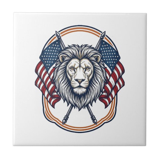 Patriotischer Löwe mit amerikanischen Flaggen Vint Fliese (Vorderseite)