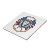 Patriotischer Löwe mit amerikanischen Flaggen Vint Fliese (Seite)
