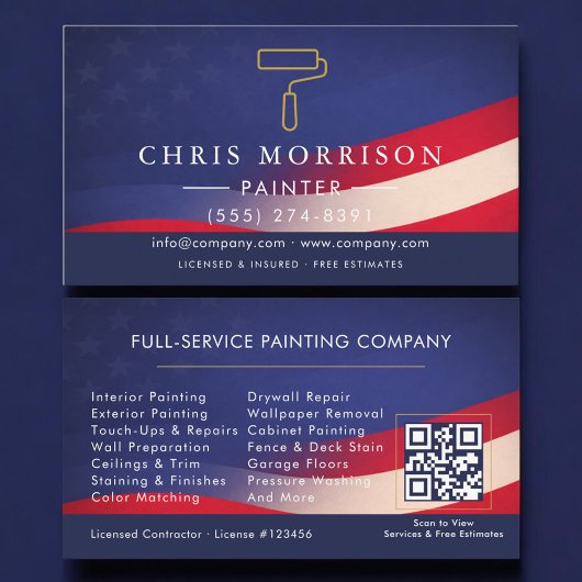 Patriotischer Maler-Handwerker QR-Code Visitenkarte